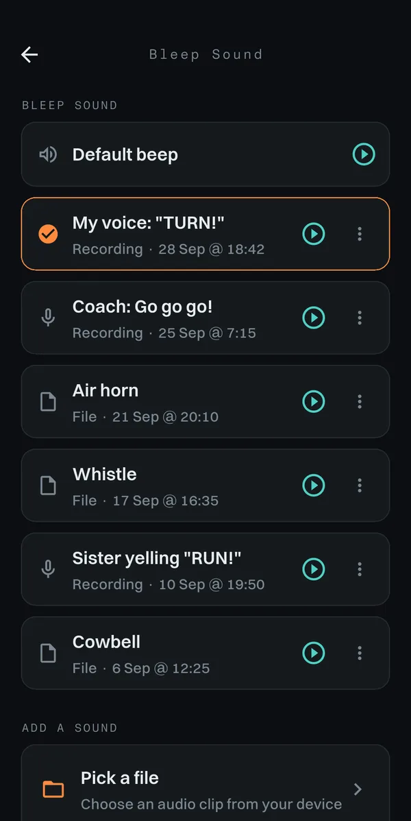 The 20 Metres sound library, with recorded and imported cues